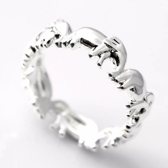 NEW Silver Lucky Elephant Eternity Band Ring - Picture 2 of 4